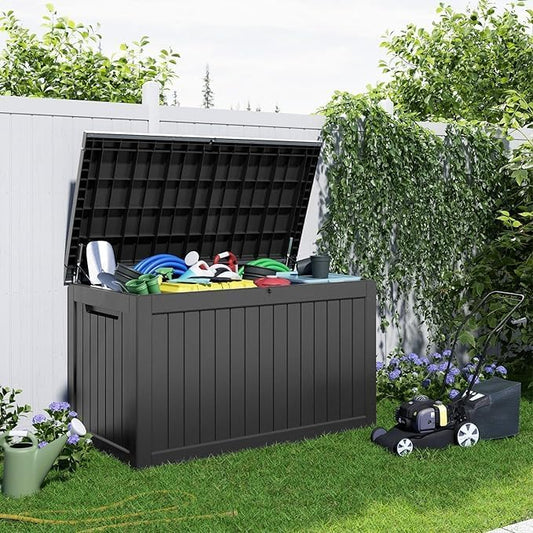 281 gallon Deck Boxes Resin Material Outside Storage Box Large Storage Bins with Lids Deck Boxes Outdoor Waterproof for Outdoor Use