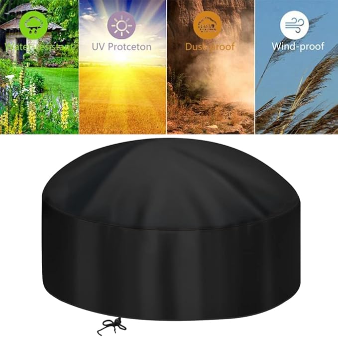 50 Inch Fire Pit Cover for 48-52 in Round Fire Pit, Heavy Duty 300D Oxford Fabric Waterproof Dustproof Fire Bowl Cover All-Season Protection 50" Dia x 24" H