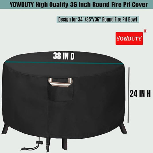 Round Propane Gas Fire Pit Cover 36 x 24 Inch, Waterproof Heavy Duty 600D Round Outdoor Fireplace Cover 36 inch, All-weather Protection For Patio Firepit / Fire Bowl 34/35/36 inch