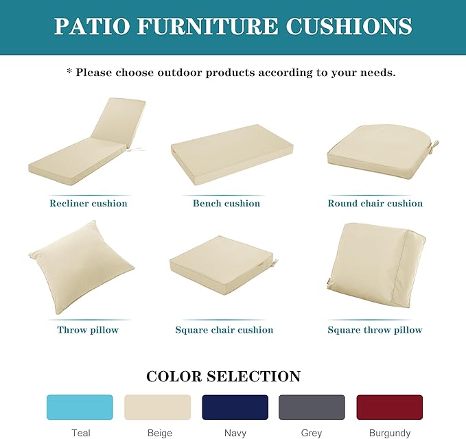 Chaise Lounge Cushion Outdoor, Waterproof and Stain-Resistant Lounge Deck Reclining Chair Cushions for Patio Furniture Lawn Pool Resort Hotel, 72x21x3 Inch, Set of 4, Beige