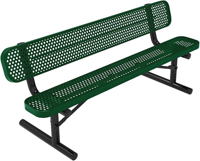 COATEDOUTDOORFURNITURE Coated Outdoor Furniture Heavy-Duty Portable Outdoor Bench Thermoplastic Coated, Punched Steel, Commercial-Grade Seating, Made in America (Portable with Back, 6 Ft, Green)
