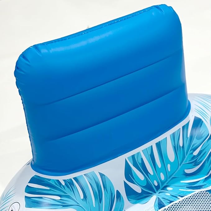 Square Inflatable Pool Lounger with Backrest (Two Pack), Tropical Palm Leaf Float for Adults, Relaxing Pool Raft with Cooling Mesh Seat
