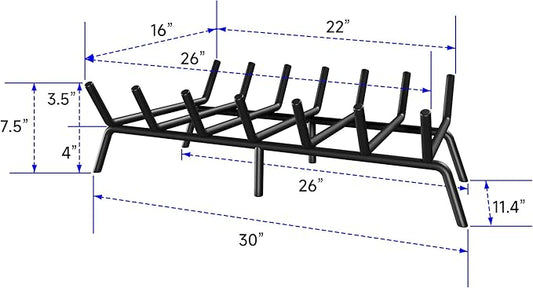 Fireplace Grate 30 Inch, Firewood Log Holder Rack, Heavy Duty Fire Wood Stove Grates for Indoor Outdoor Camping Chimney Hearth Burning Fireplace Accessories Tools