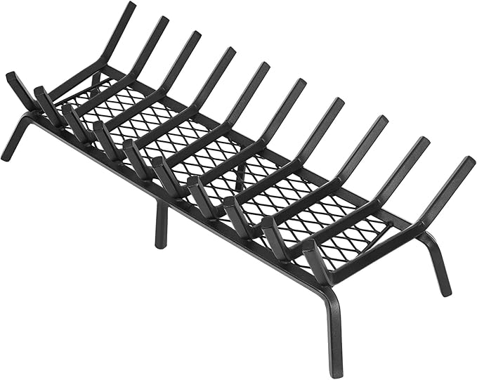 G GOOD GAIN Fireplace Grate with Ember Retainer, 32in Heavy Duty Steel Indoor, Chimney Hearth Wood Stove Burning Rack Holder,1/2 Bar Fire Place Asseccories for Outdoor, Fire Pits, Camping.