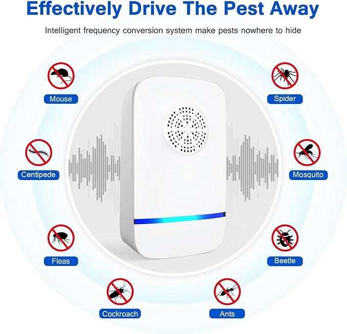 Ultrasonic Pest Repeller 2025 Upgrade, 6-Pack Indoor Plug-in Pest Control, Smart Ultrasonic Rodent & Insect Repellent for Mice, Roaches, Spiders, Safe for Children & Pets