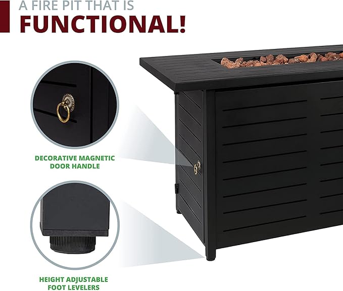 42" Outdoor Propane Fire Pit Table, Patio Rectangular Gas Fire Pit 2 in 1 Coffee Table with Firepit, 50,000 BTU, Waterproof Cover, Powder-Coated Stainless Steel with Lava Rock, CSA Certified