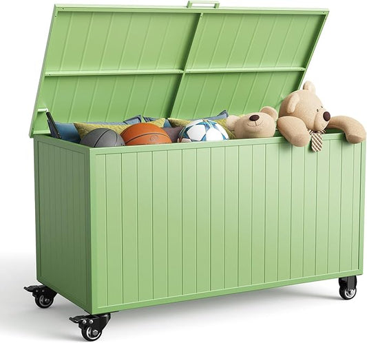 Outdoor Storage Deck Box with Wheels 150 Gallon, Aluminum Deck Boxes Outdoor Waterproof, Patio Storage Box for Home/Backyard/Pool Chemicals/Toys/Garden Tools/Porch/Patio Cushions (Green)
