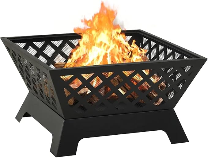 Zateety Fire Pit with Mesh Cover & Poker - 25.2" Fire Pits for Outside Wood Burning, Strong Thermal Conductivity Steel Firepit, Portable Patio Outdoor Warming Fireplace for Backyard & Gardern