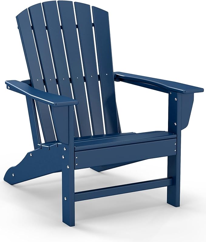 GREENVINES Adirondack Chair | HDPE Plastic | Oversized Fire Pit Chairs | All Weather | Blue | Poly Lumber | for Outdoor Deck Backyard Patio