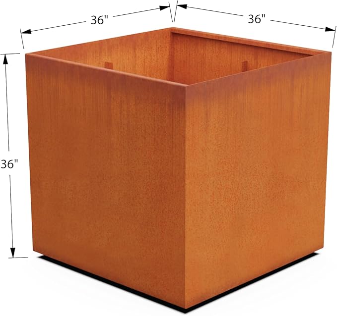 PLANTERCRAFT Corten Steel Planter Square Cube Metal Garden Box Heavy Duty | Made in USA | Fully Assembled | Commercial Residental Outdoor