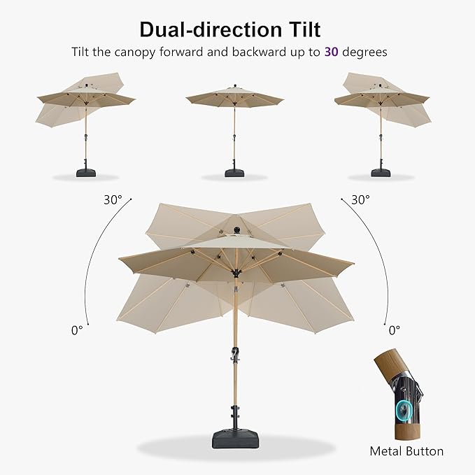 PURPLE LEAF 10 Feet Patio Umbrella with Base Outdoor Umbrella Round Market Umbrella for Table with Push Button Tilt & Crank and 8 Ribs Aluminum Pool Umbrella for Beach Patio, Beige