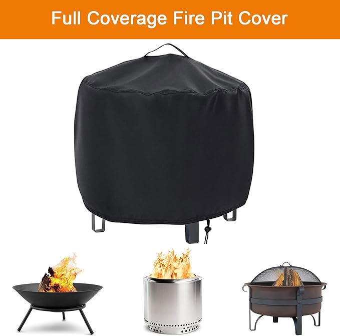 Fire Pit Cover, 20inch Firepit Cover, Waterproof Outdoor Covers with Handles and Drawstring-20x15inch