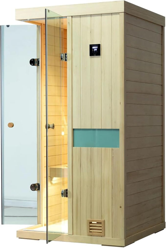 Traditional Home Steam Sauna for 1 Person with Negative ions, No EMF - Canadian Hemlock, Indoor Personal Luxury Spa for House and Gym
