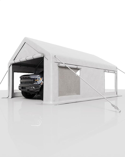 13x20 Ft Carport, Heavy Duty Portable Garage with Roll-Up Doors & 4 Windows,200g PE Tarp Waterproof & UV Protected,All-Weather Design,for Car, Boat, Truck, Motorcycle, ATVs, and SUV