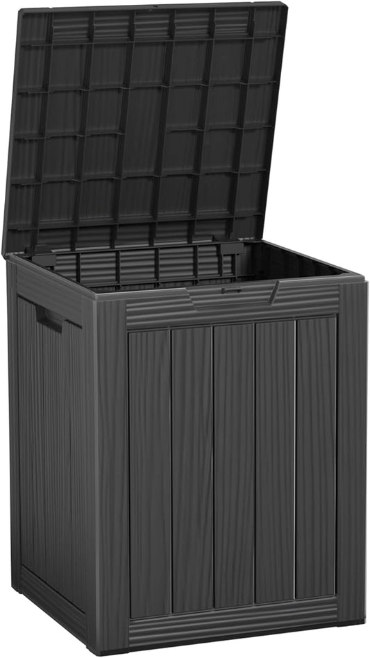 ROJIK Outdoor Storage Housing Deck Box - Waterproof Patio Furniture, Garden Tools, Cushions, Pool Accessories Storage Bench with Lockable Lid and Side Handles (Black, 28 Gal)