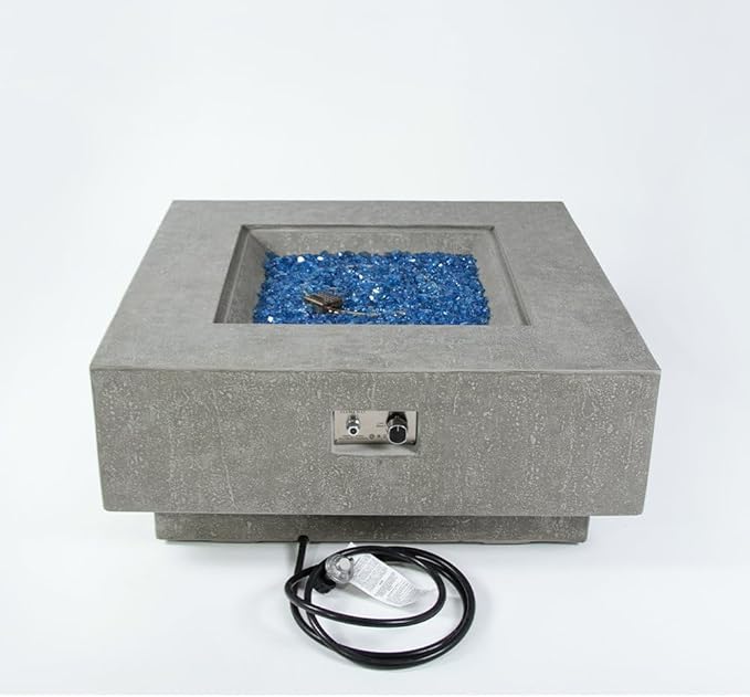 Victoria Concrete Fire Pit 40" x 40" Outdoor Patio Firepit Includes Fire Glass Modern Fire Pits & Outdoor Fireplaces for Garden, Deck, Indoor & Outdoor Heating