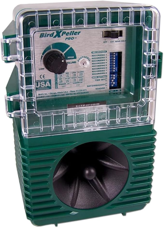 Bird-X BirdXPeller Pro Electronic Version 1, Sonic Bird Decoy Device, Perfect for Pigeons, Starlings, Sparrows, and Gulls, Covers up to 1 Acre, 3-5 kHz Frequency (Pack of 8)