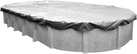Robelle 16 x 25 ft Heavy Duty Silver Winter Oval Pool Cover for Above Ground Pools, 4 ft Overlap (20 x 29 ft Cover Size), Solid 8 x 8 Scrim, 2.36 oz/yd2, 10-Year Warranty, Style: 551625-4-ROBA