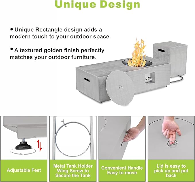 Outdoor Fire Pit Table Propane Gas Fire pits &Outdoor Fireplaces 48″ Rectangular Firepit Table, 50,000 BTU Fire Table for Patio Set (Light Gray - 48" Rectangular Table)