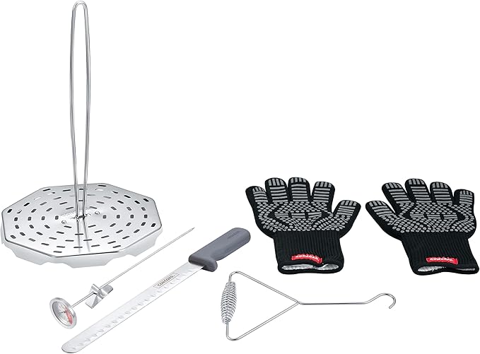 CONCORD 6 Piece Stainless Steel Turkey Fryer Kit. Frying Accessories Includes: Rack, Lifter, Thermometer, Gloves, and Turkey Slicer Knife