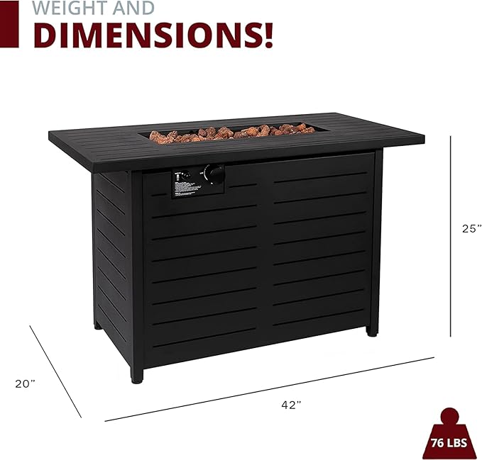 42" Outdoor Propane Fire Pit Table, Patio Rectangular Gas Fire Pit 2 in 1 Coffee Table with Firepit, 50,000 BTU, Waterproof Cover, Powder-Coated Stainless Steel with Lava Rock, CSA Certified