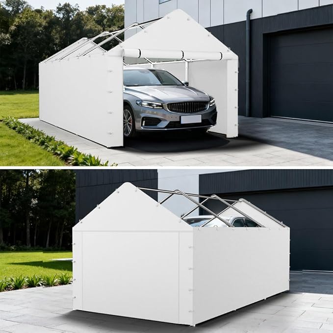 Carport Replacement Tarp Canopy, Sidewall Panel with Elastic Ball Bungees, for 10x20 FT or 12x20 FT Garage Party Tent Shelter - White, One Sidewall Panel Only