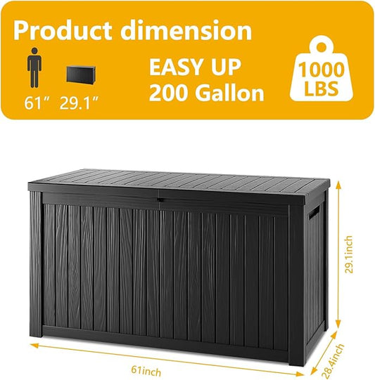 Mersco 200 Gallon Double-Wall Resin Deck Box - Lockable Waterproof Outdoor Storage Box, 1000lbs Capacity & Doubles as Seating for Patio Furniture - Garden Tools, Pool Accessories (Black)