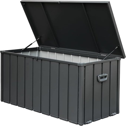 CHUNLY 150 Gallon Outdoor Indoor Deck Box with Lockable Lids Patio Storage Box Waterproof Storage Bin for Furniture Cushions, Throw Pillows, Garden Tools (Dark Gray)