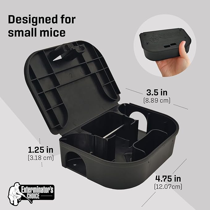 Exterminators Choice Heavy-Duty Mice Bait Station Kit - Compact Low-Profile Design for Indoor & Outdoor Use - Secure Locking & Bait Station Key - 2-Pack, 4.75in x 3.5in x 1.25in
