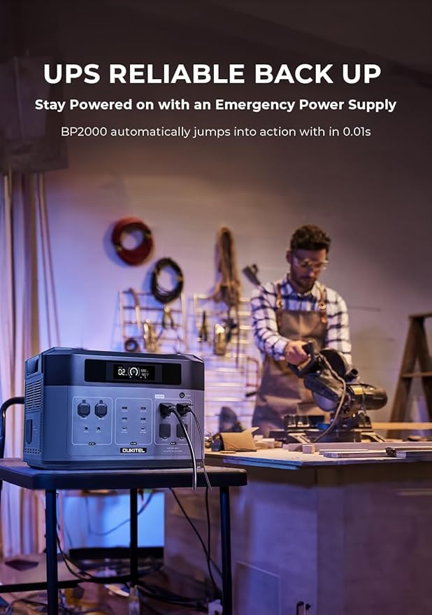 OUKITEL BP2000 Portable Solar Generator, 2048Wh 4400W Surge Power Station with Expandable 640000mAh 1400W UPS LiFePO4 Battery, 5×2200W AC Outlets 11×DC Ports for Power Outage Home Outdoor Camping RV
