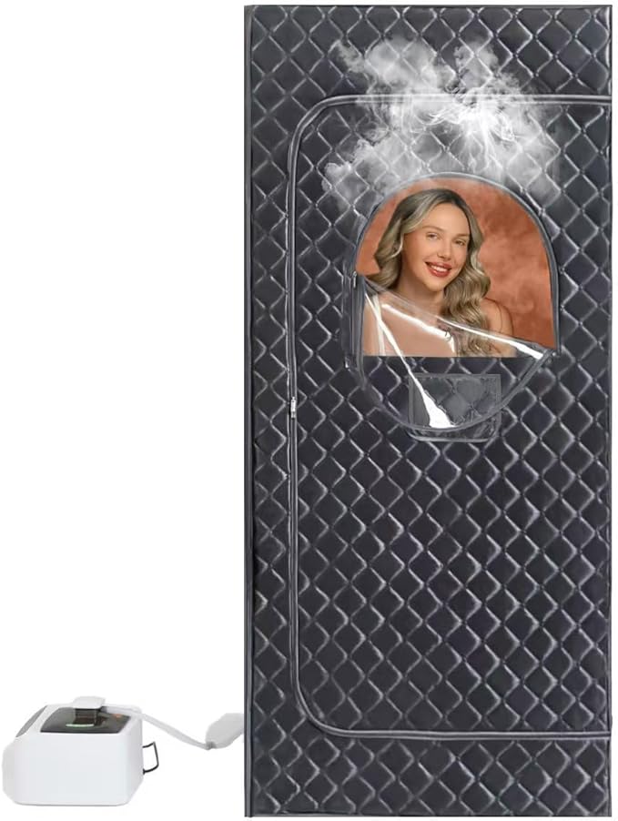 Sauna Box,Foldable Portable Sauna for Home Outdoor,Cold Resistant Warm Fabric Portable steam 3L,1200W Steamer,Remote Control,Chair, for Warmth as Well,Keep fit,Steam Heating Box. (Black/Grey)