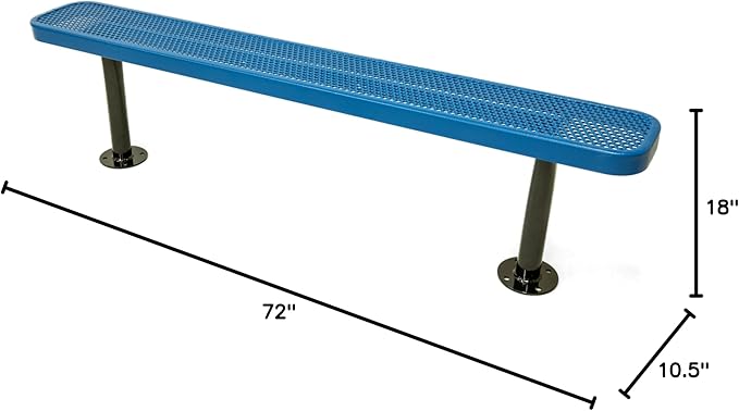 COATEDOUTDOORFURNITURE Heavy-Duty Outdoor Bench Thermoplastic Coated, Punched Steel, Commercial-Grade Seating, Made in America (Surface Without Back, 6 Ft, Textured Light Blue)
