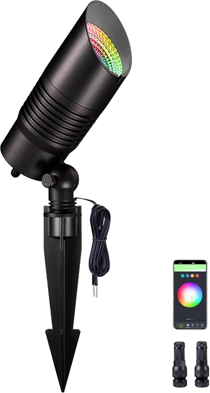 Varmtalys Smart Landscape Spotlights Low Voltage - RGBCW 5W LED Outdoor Uplight, 12V Landscape Spot Lights App Controlled, IP65 Waterproof Wired Aluminum, Black for Exterior House Tree Garden Yard