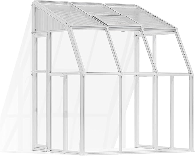 Palram Canopia Rion Sun Room 6 Ft. x 6 Ft. Solarium, Lean-to Greenhouse DIY Kit, Attach to House, Large Twin Wall Polycarbonate, 100% UV Protection for Porch, Patio Outdoors with Window Vent (White)