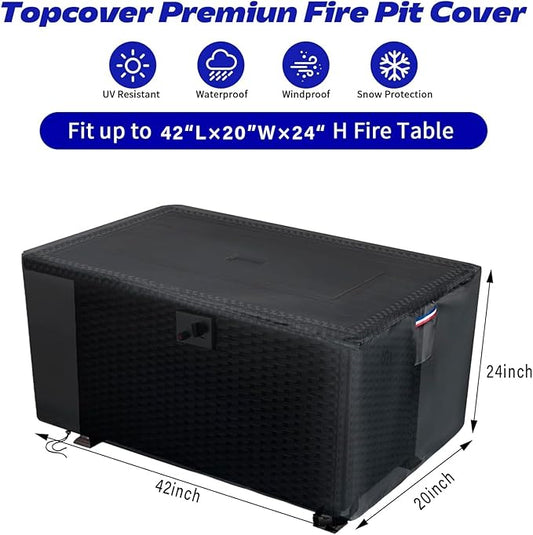 Fire Pit Cover Rectangular,600D Outdoor Furniture Covers Waterproof For Patio Tables,42" Propane Gas Firepit Table Cover For Rectangle Fireplace,42"L x 20"W x 24"H