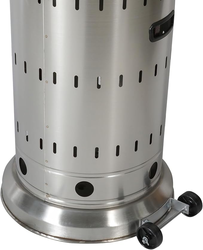 Patio Heater with Cover, 48,000 BTU Pyramid Flame Outdoor Heater, Propane, Detachable Wheels, Quartz Glass Tube for Patio, Garden, Courtyard, Park, Poolside (Silver)
