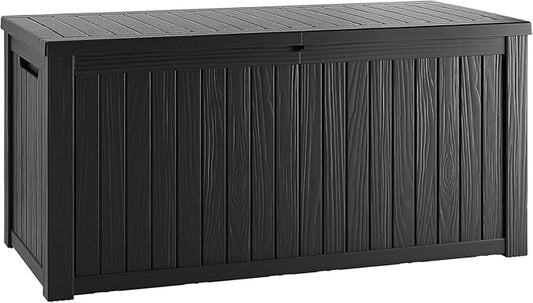 TARKARI 180 Gallon Lockable Resin Deck Box, Waterproof & UV-Resistant Outdoor Storage Box for Outdoor Cushion Storage, Garden Tools & Pool Accessories Storage, Black