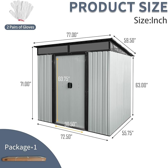 6X5 FT Outdoor Storage Shed, Waterproof Metal Garden Sheds with Lockable Door, Steel Tool Storage Buildings Shed & Outdoor Storage House for Garden, Backyard, Patio, Lawn, Trash Cans(White + Black)
