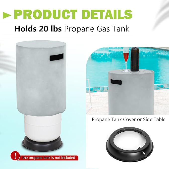 36 Inch Round Propane Fire Pit–Outdoor Firepit 3-Piece 50,000 BTU Gas Concrete Fire Pit w Tank Cover,CSA Certification,w Lid and Glass Wind Guard,Lava Rocks, Rain Cover for Backyard&Deck