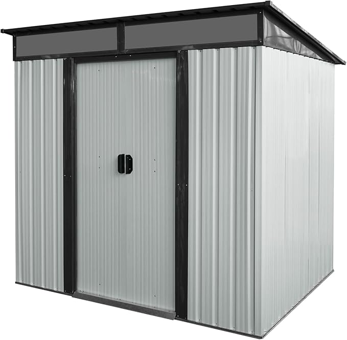 6X5 FT Outdoor Storage Shed, Waterproof Metal Garden Sheds with Lockable Door, Steel Tool Storage Buildings Shed & Outdoor Storage House for Garden, Backyard, Patio, Lawn, Trash Cans(White + Black)