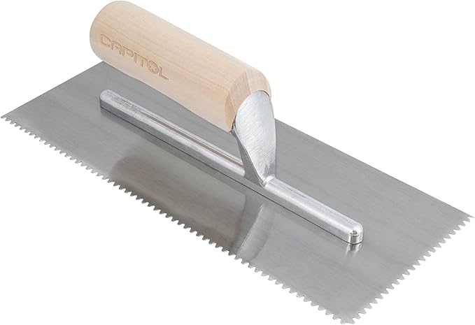 Capitol 115111 Professional Flooring Adhesive Trowel-1/8” x 1/8" x 1/16" Flat-Top V-Notch, Silver/Light Wood