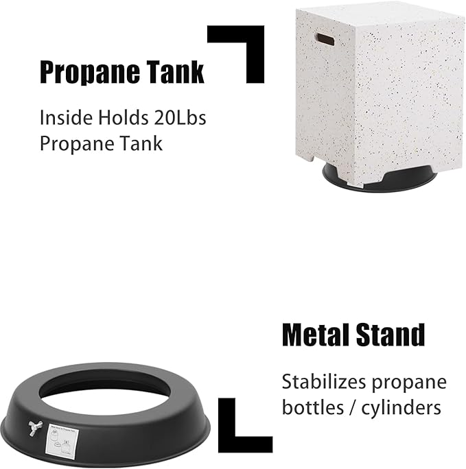 Outdoor Propane Fire Pit Table - 56" White Rectangle Terrazzo Finish Fire Table, Certified, 50000 BTU Stainless Steel Burner with Glass Wind Guard and Tank Table