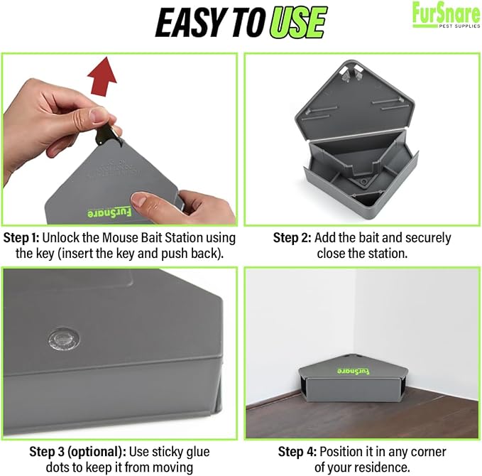 Mouse Bait Station for Outdoor & Indoor with Keys - Mice Traps for House Indoor Kill - Mouse Poisoning Bait Box for Home, Pest Control - Reusable, Safe for Kids & Pets (12 Pack, Gray)