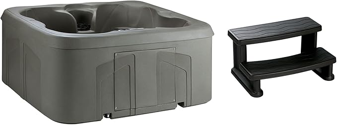 LifeSmart 4-Person Hot Tub – Outdoor Spa with 13 Jets, LED Lights, Cover & Side Step – Taupe-Colored Above-Ground Spa for Home Use