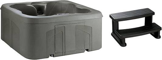 LifeSmart 4-Person Hot Tub – Outdoor Spa with 13 Jets, LED Lights, Cover & Side Step – Taupe-Colored Above-Ground Spa for Home Use