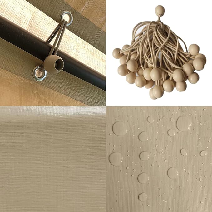 Carport Sidewall Panel with Elastic Ball Bungees, for 10x20 FT or 12x20 FT Garage Party Tent Shelter - Beige, One Sidewall Panel Only