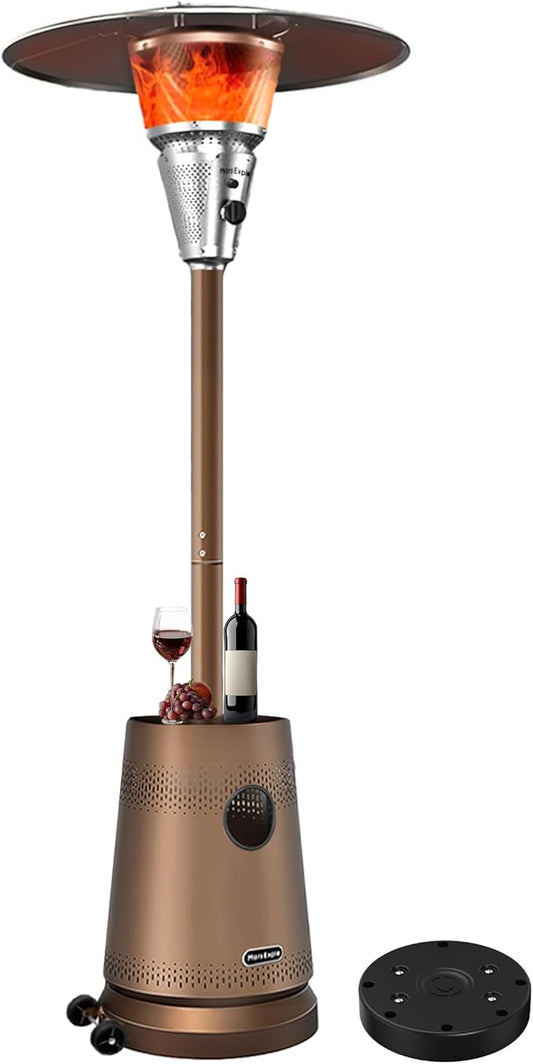 50,000 BTU Patio Heater for Outdoor Use With Adjustable Heat Focusing Top, Portable Propane Patio Heater with Wheels, Stainless Steel Burner for Porch Deck Garden (Basic Brown)