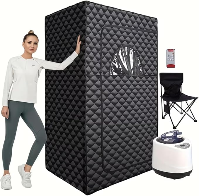 Portable Steam Sauna Tent with 1200W 3L Steamer, Remote Control, Folding Chair, Black, 175cm Height, 9-Level Temp Control