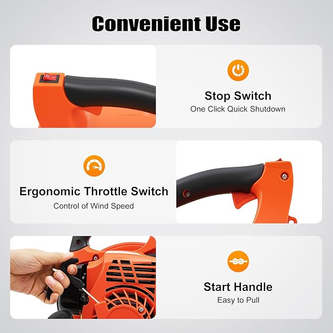 2-Stroke Handheld Leaf Blower, 25.4CC Hand-Pull Gas-Powered Engine Domestic Snow Blower Grass Sweeper Lawn Care Tool, Single-Cylinder Air Cooling for Snow Blowing Yard Cleaning