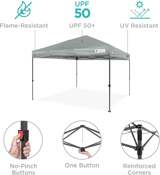 Best Choice Products 8x8ft 1-Person Setup Pop Up Canopy Tent Instant Portable Shelter w/ 1-Button Push, Case, 4 Weight Bags - Silver